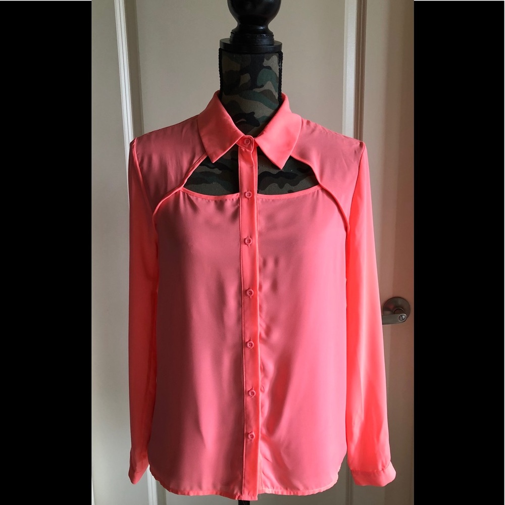 Forever 21 Pink Cutout Long sleeve Blouse